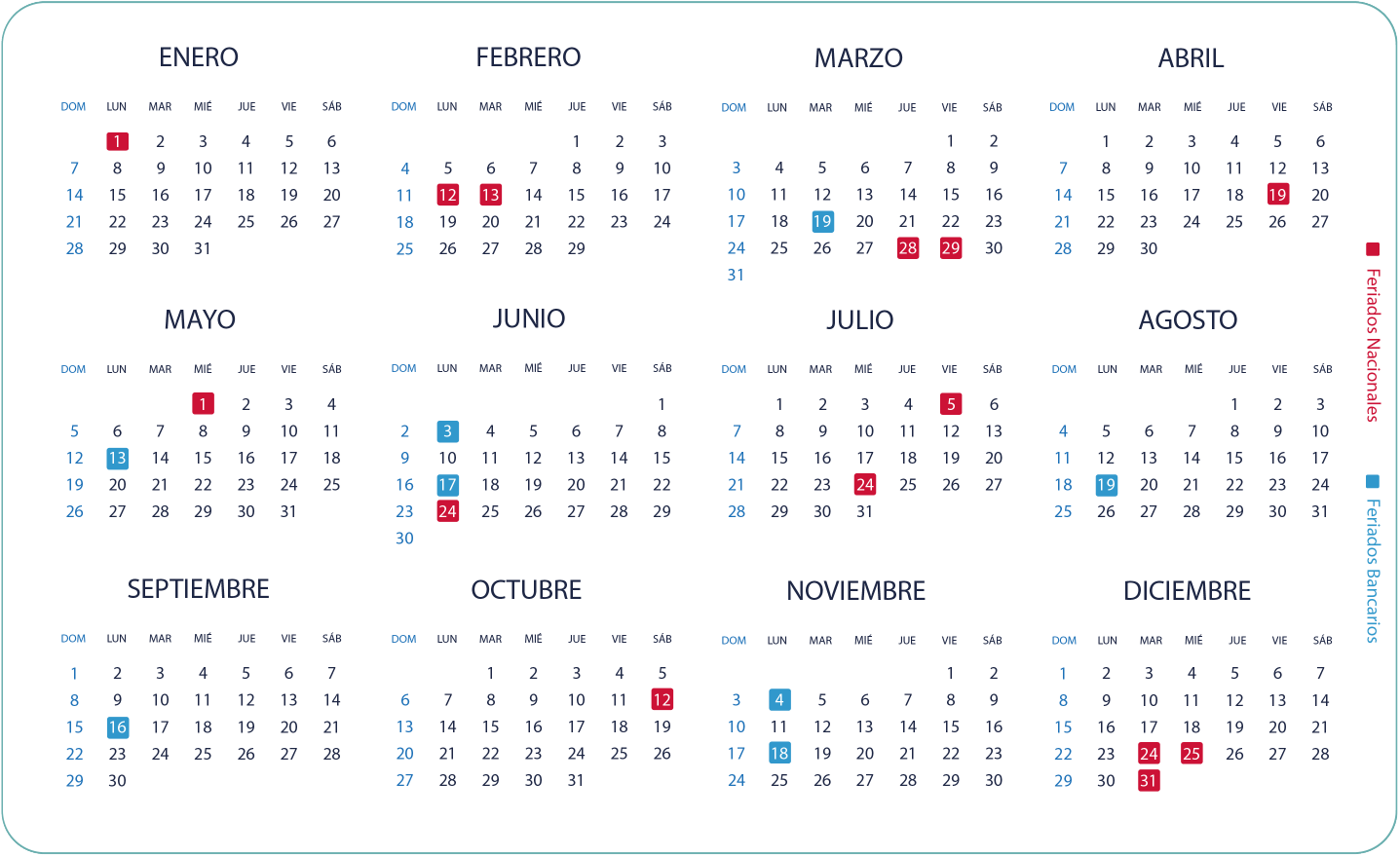 Planifica tu día a día y ten en cuenta los feriados nacionales y